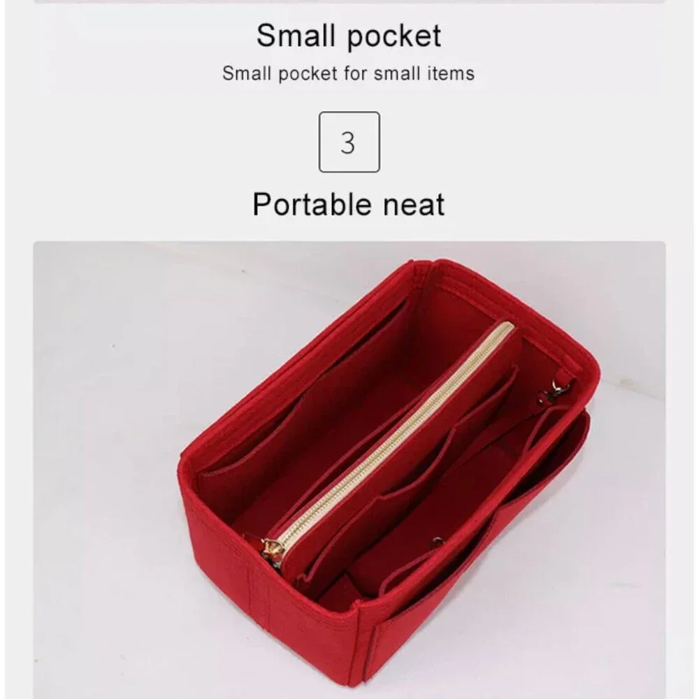 Felt Handbag Organizer Insert, 12 Pockets, Drawstring Zipper Pouch
